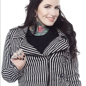 Sourpuss Black & White striped Moto Jacket